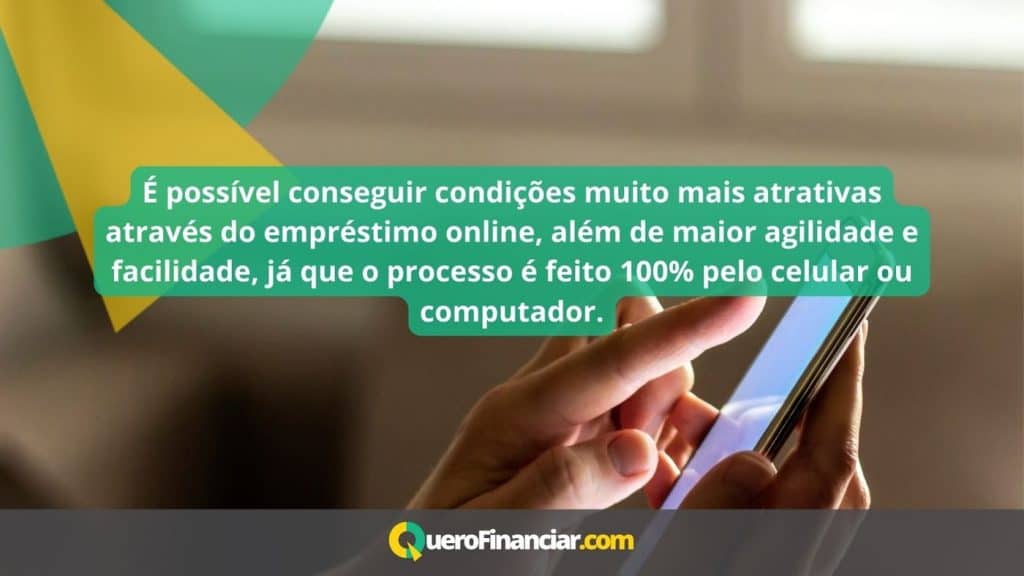 É possível conseguir condições muito mais atrativas através do empréstimo online, além de maior agilidade e facilidade, já que o processo é feito 100% pelo celular ou computador.