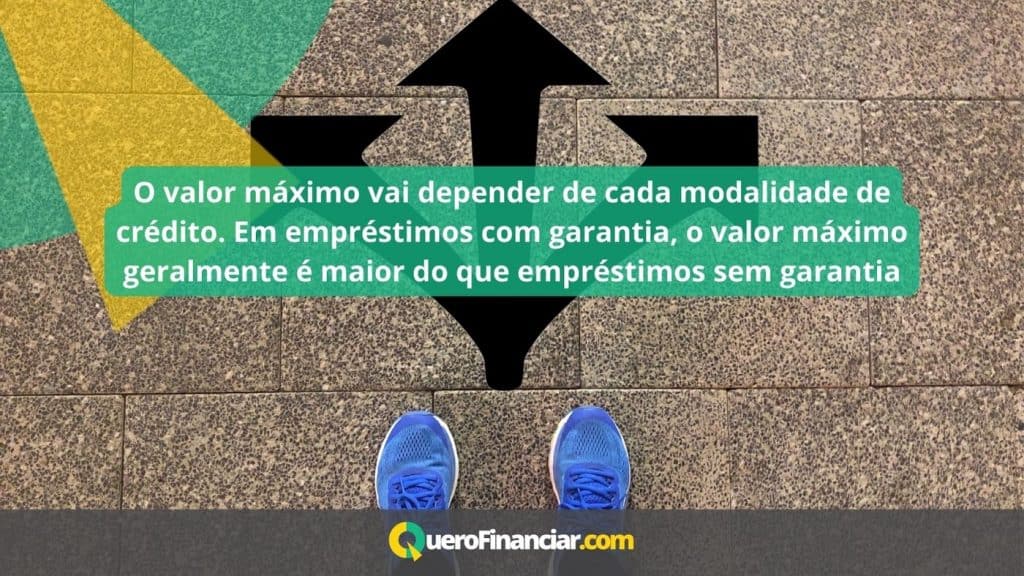 O valor máximo vai depender de cada modalidade de crédito. Em empréstimos com garantia, o valor máximo geralmente é maior do que empréstimos sem garantia